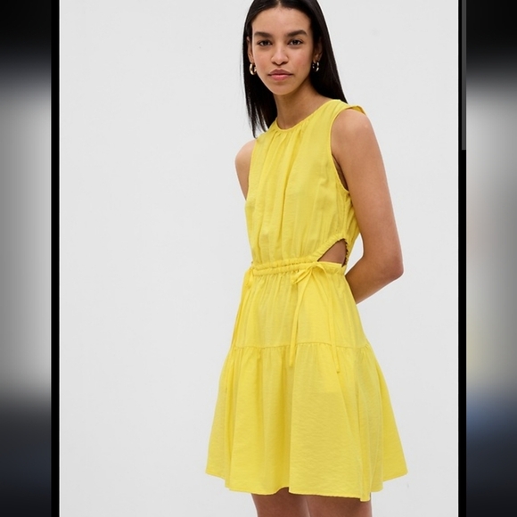 Gap Side-Tie Cutout Mini Dress Medium Petite Yellow - Picture 1 of 12